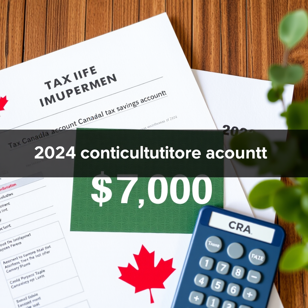 Canadian Tax-Free Savings Account documents and calculator showing 2024 contribution limit increase to $7000, with maple leaf and CRA logo visible