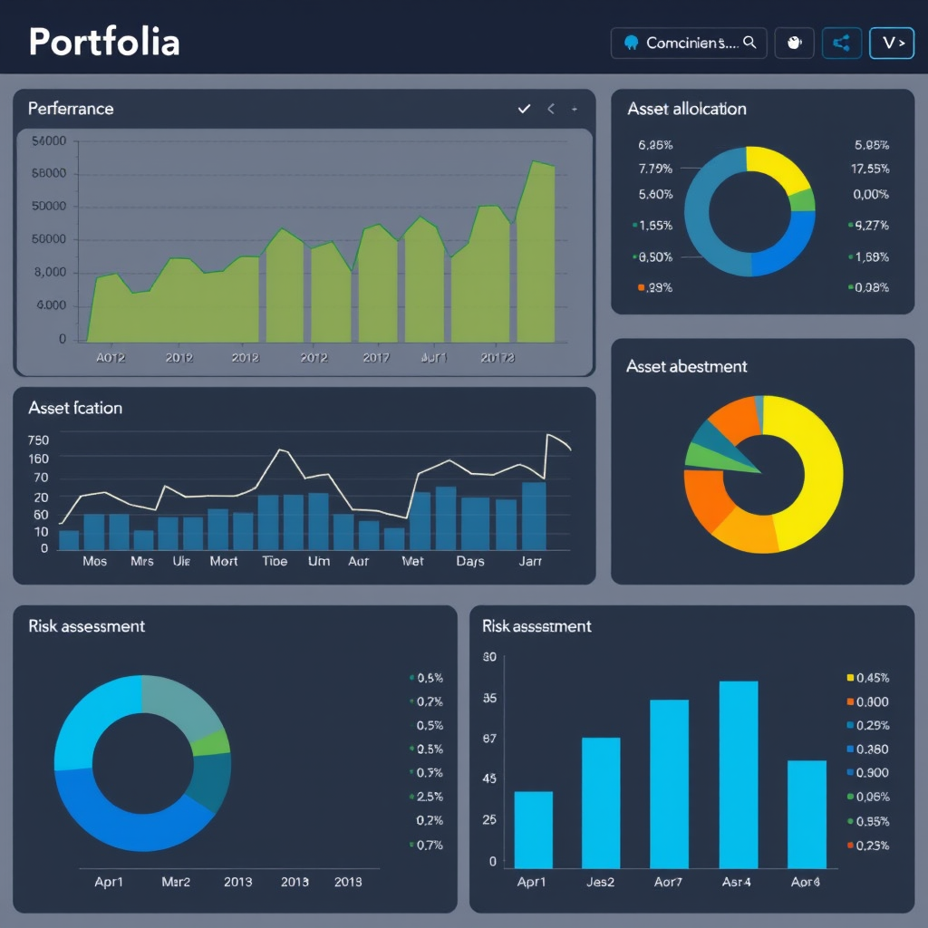 Professional portfolio analysis dashboard showing investment performance charts, asset allocation pie charts, and risk assessment metrics for Canadian investors