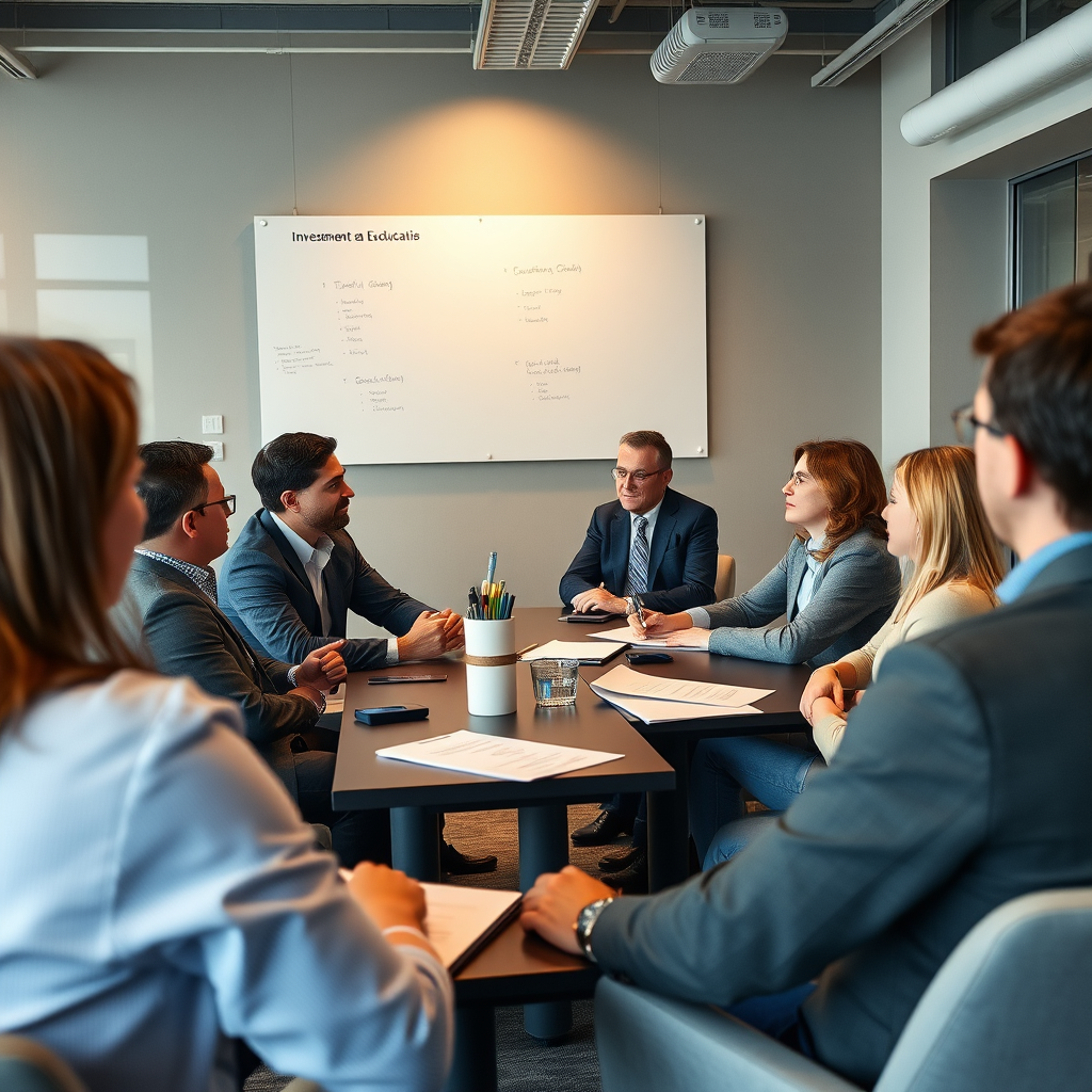 Professional investment education workshop with Canadian investors learning about portfolio management and investment strategies in a modern classroom setting