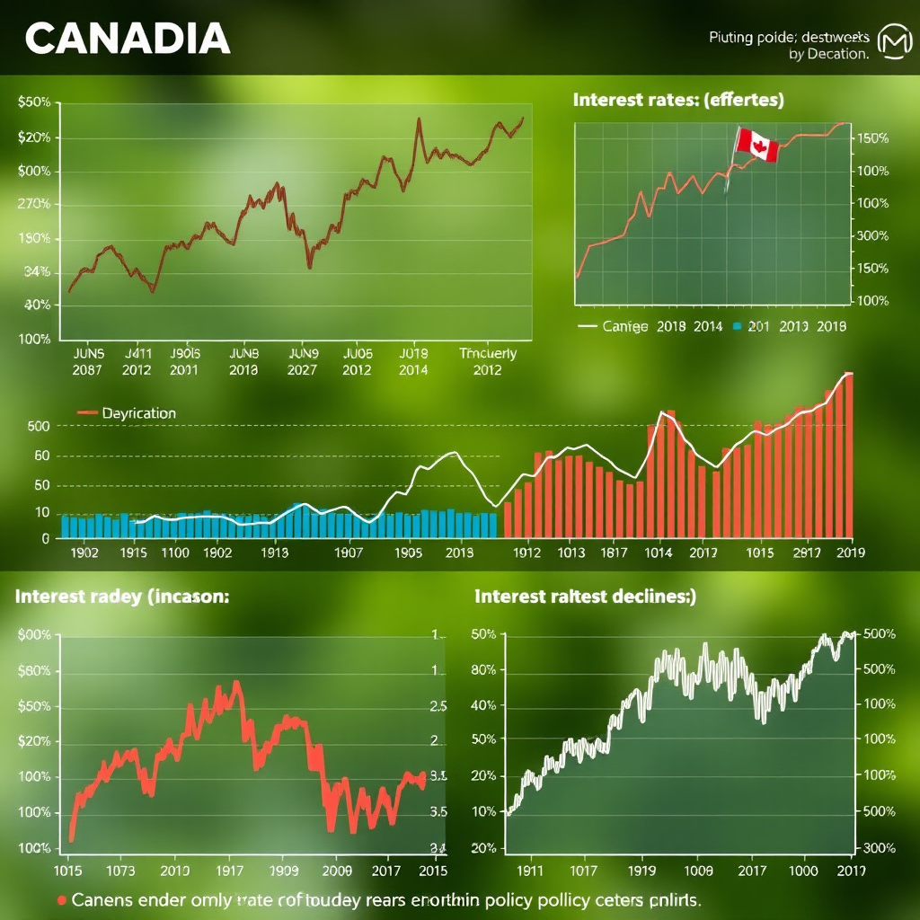 Financial charts and graphs displaying Canadian inflation trends, interest rate movements, and economic indicators used in monetary policy decisions