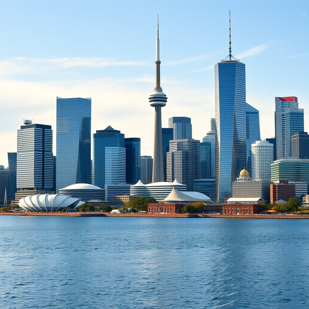 Toronto financial district skyline showing modern office towers and banking headquarters representing Canada's financial sector and investment landscape
