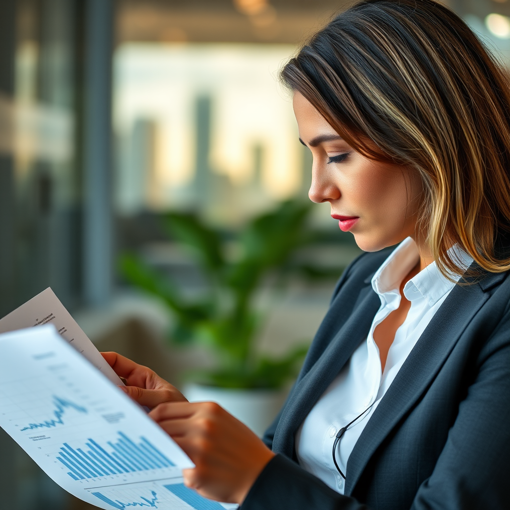 Business professional reading detailed market intelligence report with Canadian economic data, regulatory updates, and emerging investment opportunities highlighted