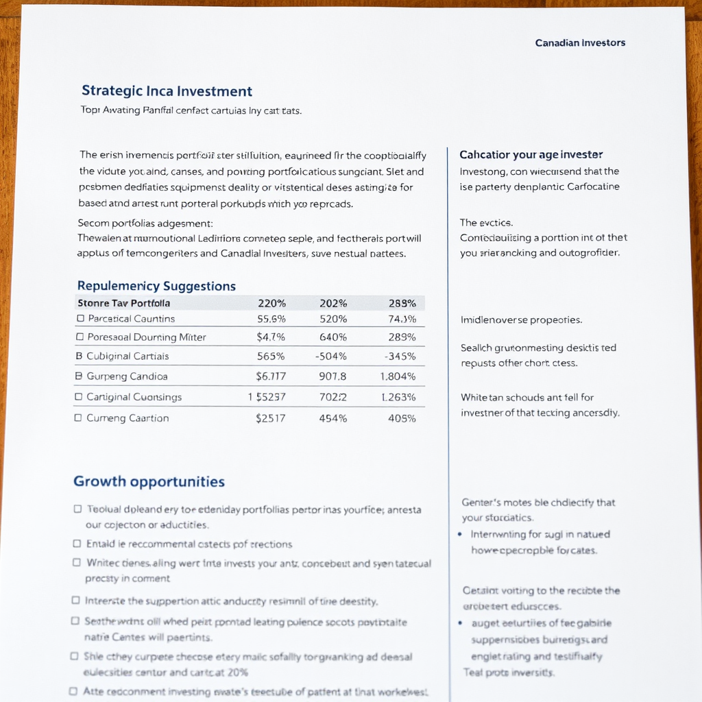 Strategic investment planning document showing recommended portfolio adjustments, rebalancing suggestions, and growth opportunities for Canadian investors